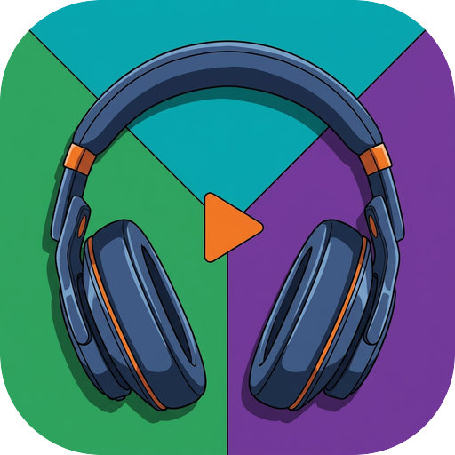 Mupo Player app icon: headphones over colourful wedges